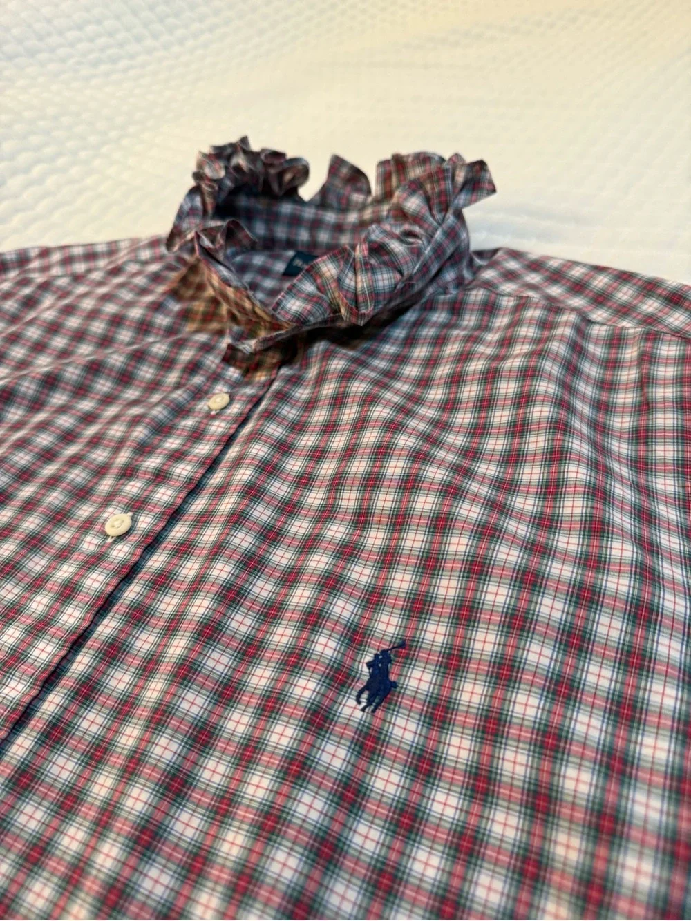 Polo by Ralph Lauren Pink & Blue Plaid Ruffle-Collar Button-Down - Picture 6 of 8